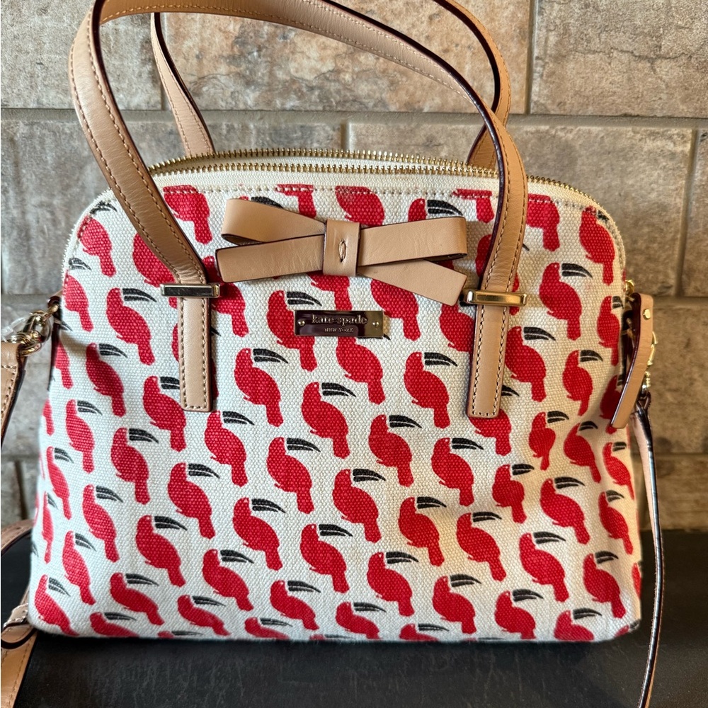 Kate Spade Red and Tan Bird Print Women's Bag